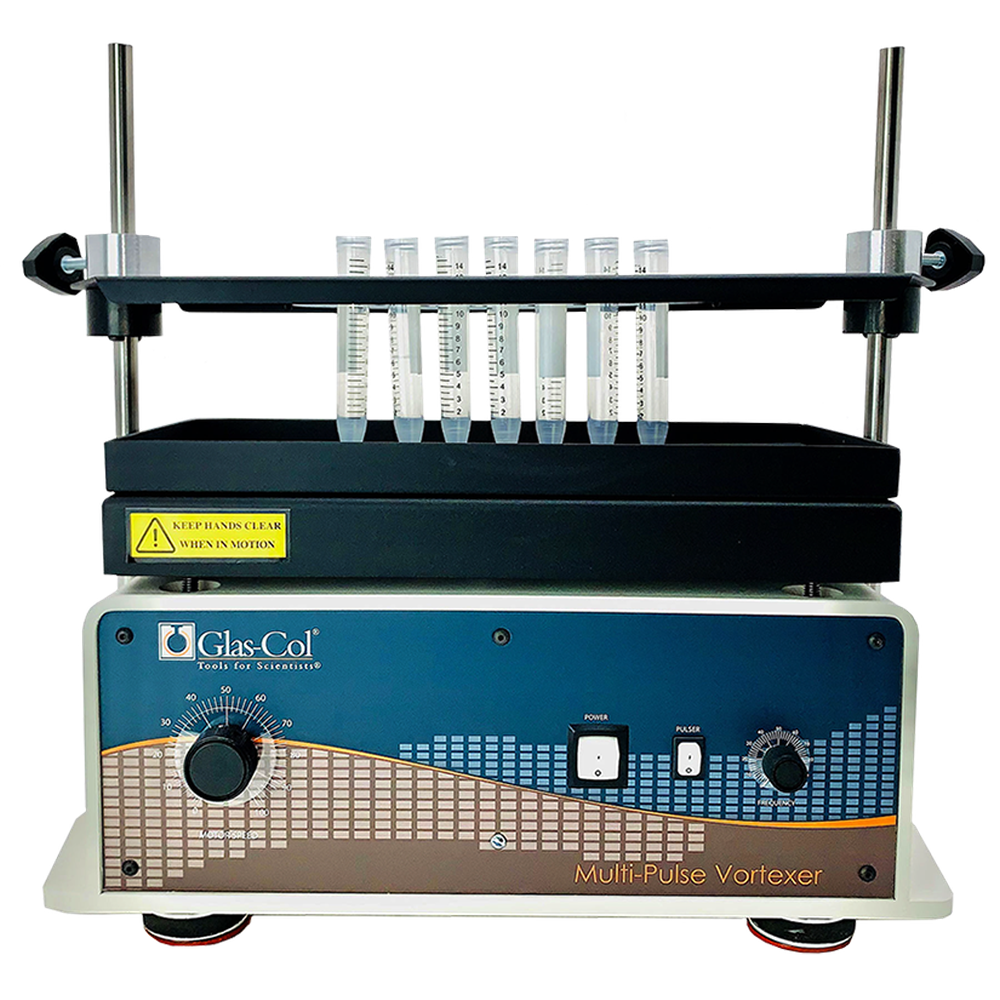 Multi-Pulse Vortexer base, with cartridges for 12-13mm and 15-16mm tubes. 100 - 2000rpm, 120V